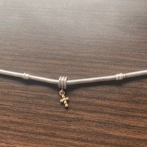 Pandora Silver Snake Chain Bracelet with Small Gold Cross Charm